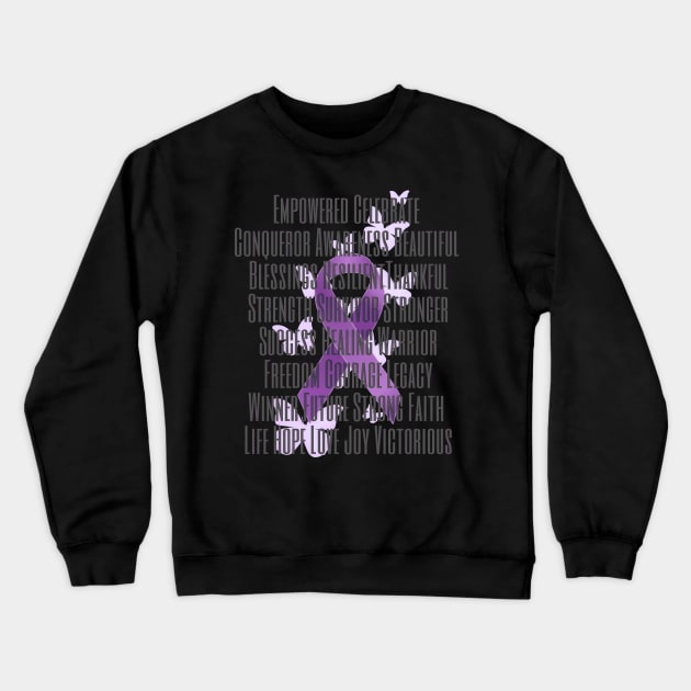 Purple Awareness Ribbon with Encouraging Words Crewneck Sweatshirt by AlondraHanley